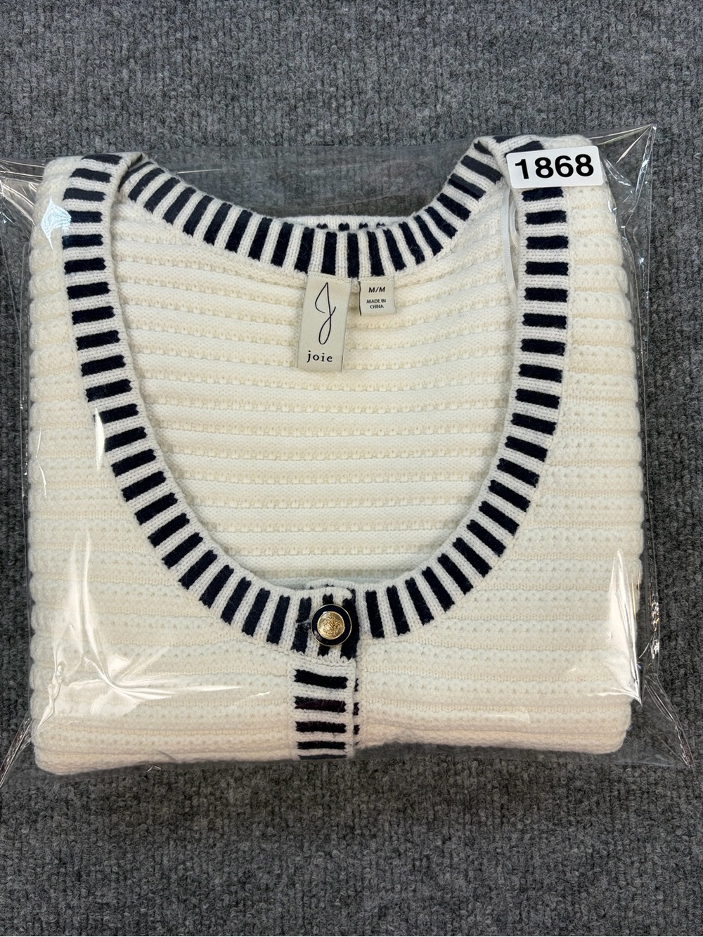 Joie Navy Ivory Textured Knit Sweater Vest Gold Button Coastal Chic | M - Picture 11 of 11